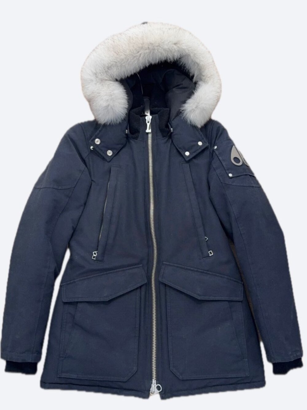 Black Women's Moose Knuckles Jacket size XS featuring a detachable hood
